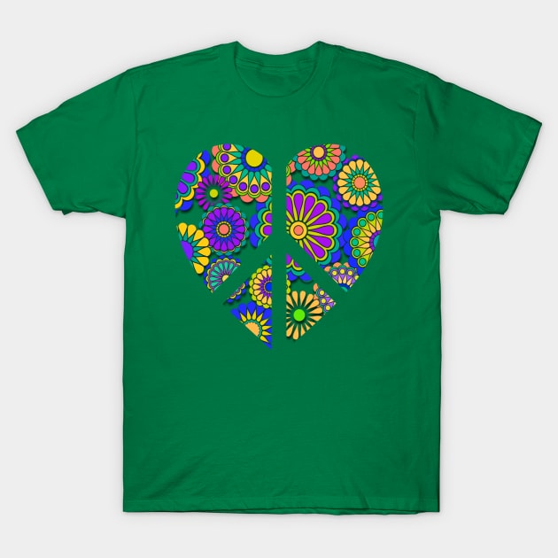 Hippy Flower Peace and Love T-Shirt by AlondraHanley